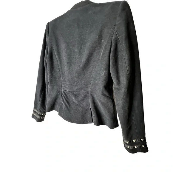 Zara Velvet Like Moto Bomber Collarless Jacket w/ Gold Zipper & Stud Detail sz M - Picture 10 of 16